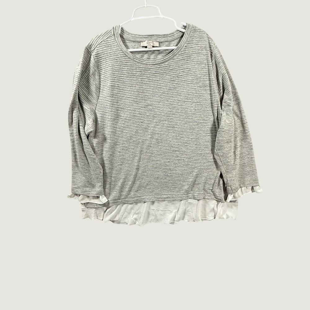 Loft Plus Gray Textured Knit Layered Ruffle Hem Top Size 24/26